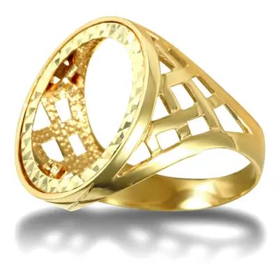 (U) Jewelco London Men's Solid 9ct Yellow Gold Thick Basket Half Sovereign Mount Ring - JRN170-H