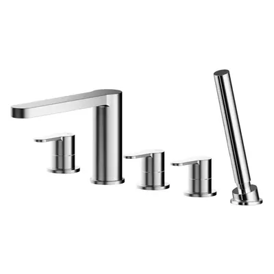 Deck Mount Round Tap Hole Bath Shower Mixer Tap with Shower Kit - Chrome