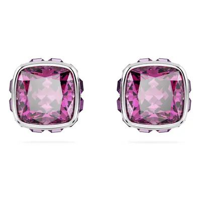 Birthstone Rhodium Plated Purple Square Cut February Stud Earrings