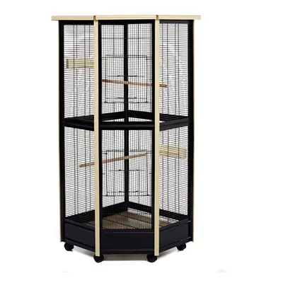 Tall All Metal Corner Aviary Bird Rat Cage - Cream & Black