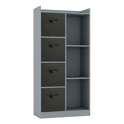 (Grey, Black) Bookcase with Fabric Drawers | Cube Wooden Unit