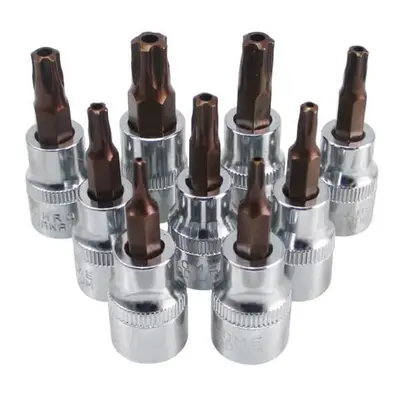 9Pcs 3/8 Inch Drive Sockets Set T10-T50 Five Angle Torx Screwdriver Bits Socket