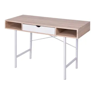 vidaXL Desk with Drawer Oak and White Office Workstation Computer Table