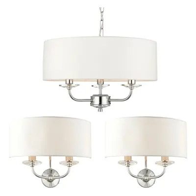 3 Bulb Ceiling Pendant Lamp & 2x Matching Twin Wall Light Modern Bright Nickel