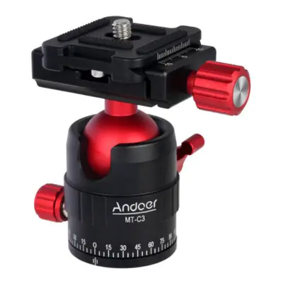 (Red) Compact Size Panoramic Tripod Ball Head Adapter Rotation Aluminium Alloy with Quick Releas