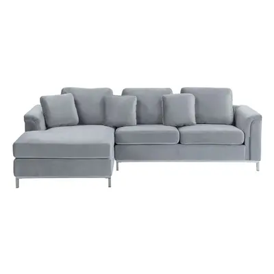 Right Hand Velvet Corner Sofa Light Grey OSLO