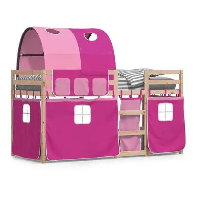 (pink, x cm) vidaXL Bunk Bed with Curtains Kids Twin Sleeper Pink 80x200 cm Solid Wood Pine