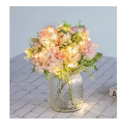 Artificial LED Pink Rose Flowers with Glass Vase, Remote Control Led Light, Flower Arrangement f