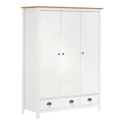 vidaXL Solid Wood Pine 3-Door Wardrobe Hill White 127x50x170 cm Wooden Cabinet