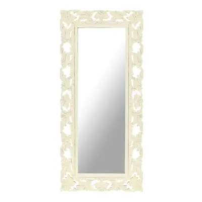 vidaXL Solid Mango Wood Hand Carved Mirror White Wooden Hall Makeup Accessory