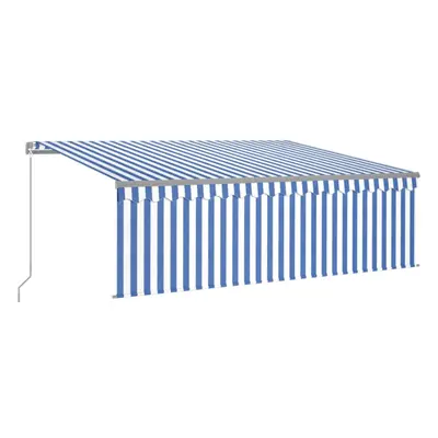 vidaXL Manual Retractable Awning with Blind&LED 4.5x3m Blue&White Patio Awning