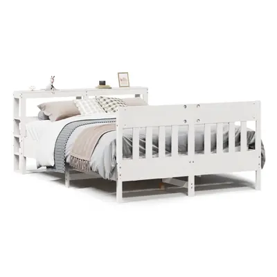 vidaXL Bed Frame with Headboard Bed Base White 140x200 cm Solid Wood Pine