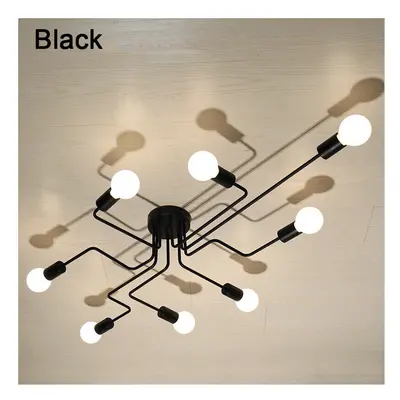 (Black) Industrial Edison Lights Semi Flush Ceiling Light E27 Vintage Wrought Iron Large Without