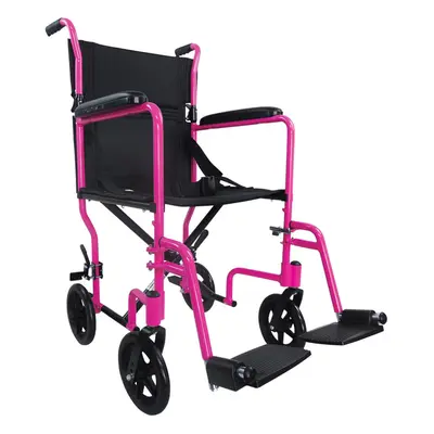 Compact Attendant Propelled Lightweight Aluminium Transit Wheelchair - Pink