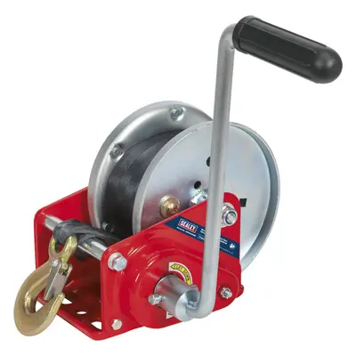 Geared Hand Winch with Brake & Webbing - 900kg Capacity - Hardened Steel Gear