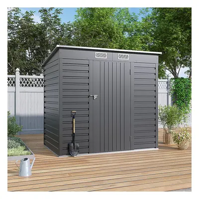 183.5cm H Outdoor Single Door Galvanized Steel Storage Shed, Grey