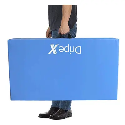 (Blue) 8FT Foldable Gym Mat: Thick Foam, Soft PU Leather