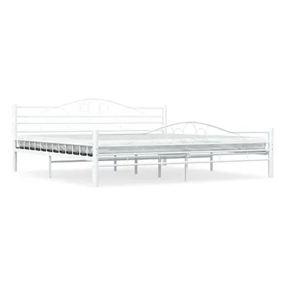 vidaXL Bed Frame White Metal 200x200cm Double Bedroom Slatted Base Furniture