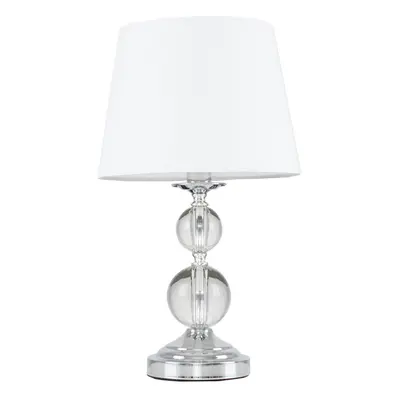 Modern Polished Chrome & Acrylic Ball Touch Table Lamp with a White Tapered Light Shade