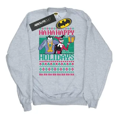 (5XL, Sports Grey) DC Comics Mens Joker And Harley Quinn Ha Ha Happy Holidays Sweatshirt