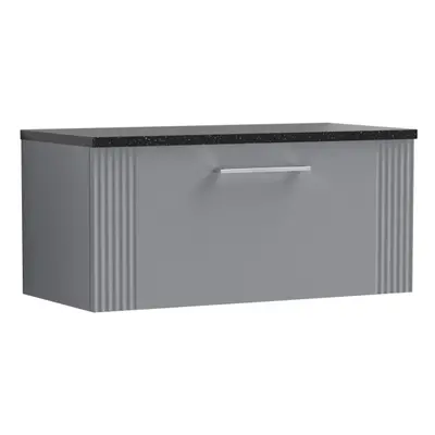 Retro Drawer Wall Hung Vanity Unit with Sparkling Black Laminate Worktop - 800mm - Satin Grey - 