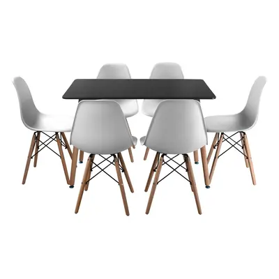 (Black Table & White Chairs) 1.1m Rectangle Scandi Style Kitchen Table Chairs