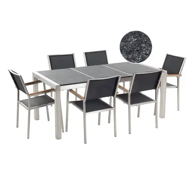 Dining Set for GROSSETO Stone Granite Effect 180x90x76 cm Black