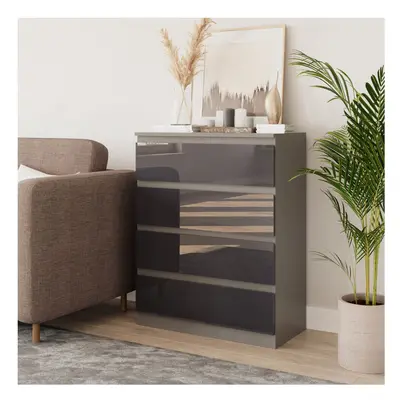 (Grey & Grey) Drawer High Glossy Wooden Bedroom Chest Cabinet No Handle Drawer Storage