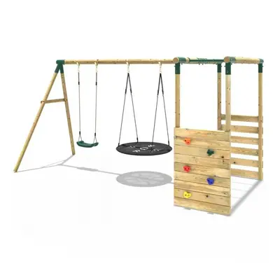 (Monkey Bars - Meteorite, Green) Rebo Wooden Children's Garden Swing Set with Monkey Bars