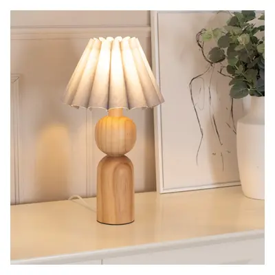 ValueLights Azalea Grey Scallop Tapered Shade Wooden Table Lamp & Bulb