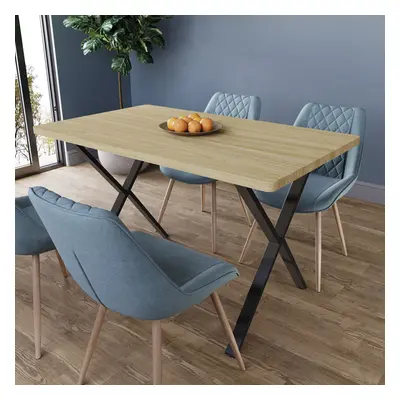 (Oak) Seater Home Kitchen Dining Table X Shape Legs