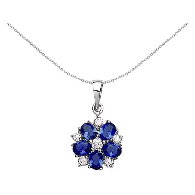 Jewelco London Ladies Sterling Silver Sapphire-Blue Oval Cubic Zirconia Tudor Rose Flower Petal 