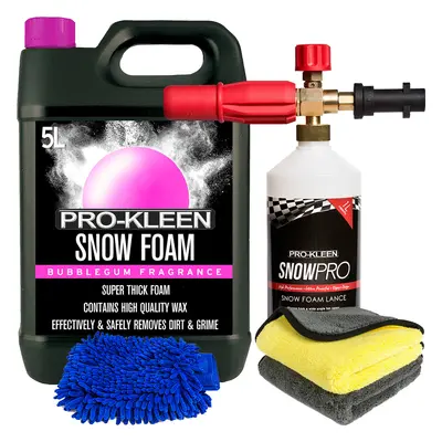 (1 x ProKleen Karcher Lance, Mitt & Cloths) Pro-Kleen Bubblegum Snow Foam 5L Detailing Kits