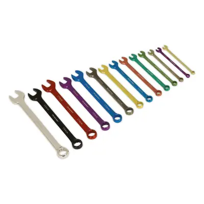 14pc MULTI COLOUR Combination Spanner Set Metric Point Socket Nut Ring Wrench