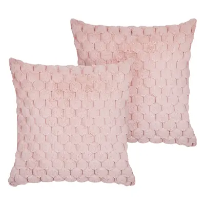 Set of Cushions PURSLANE Faux Fur x cm Solid Pastel Pink