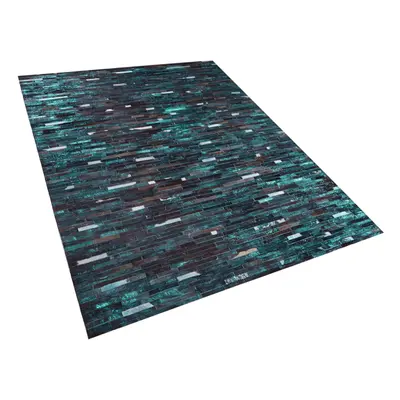 Cowhide Area Rug x cm Brown and Blue KISIR