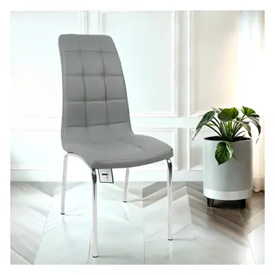 6x Eterno Faux Leather Luxurious Light Grey Dining Chairs With Silver Legs