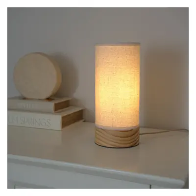 ValueLights Elsa Pair Natural Fabric Wooden Table Lamps with LED Bulbs