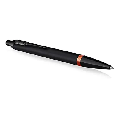 Parker IM Vibrant Rings Ballpoint Pen | Satin Black Lacquer with Flame Orange Accents | Medium P