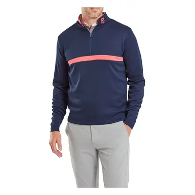 (M, Navy) Footjoy Mens Inset Stripe Midlayer Stretch Wicking Golf Sweater