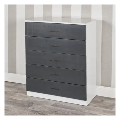 (White Carcass with Black Drawers, 5) URBNLIVING Drawer Wooden Bedroom Chest Cabinet