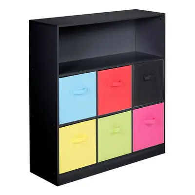 (Multi Colour, Black) Wood White Black Cubed Storage Units Drawers