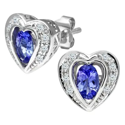 Jewelco London 9ct White Gold Round 8pts Diamond Oval 0.44ct Tanzanite Heart Stud Earrings - PE0