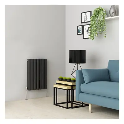 (600 x 414mm Double, Anthracite) Oval Tube Designer Radiator