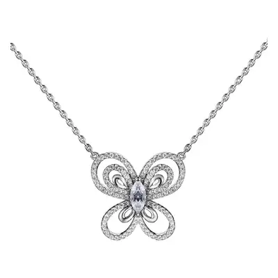 S925 Solid Sterling Silver Chain Necklace The One Jewelry Zirconia Butterfly-shaped Inch