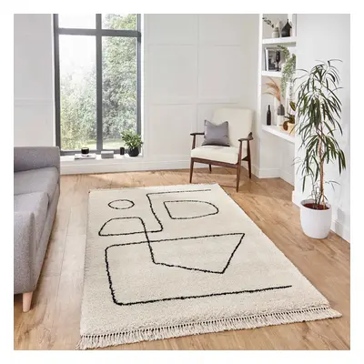 (White, x cm) Moroccan Design Shaggy Rug Abstract Tribal Large 5cm Thick Shag Pile Rugs Living R