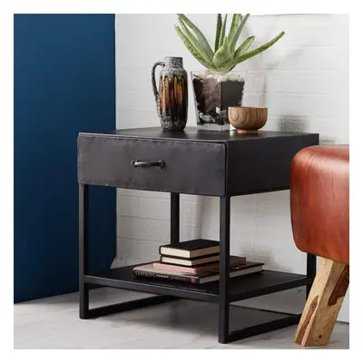 Modern Handcrafted Reclaimed Iron Lamp Bedside Table One Drawer One Shelf