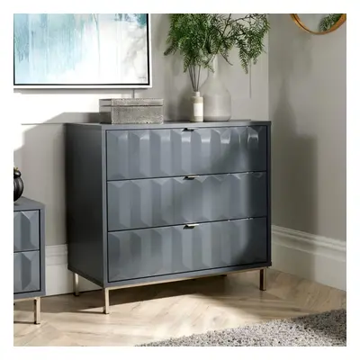 (Grey) Home Source Siena Drawer High Gloss Storage Chest Unit