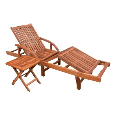 vidaXL Solid Acacia Wood Sun Lounger and Table Set Piece Brown Chaise Lounge