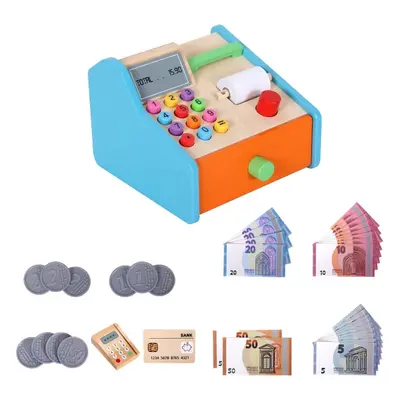 Wooden Cash Register Shop Grocery Checkout Play Game Learn Education Toys for Kids Perfect Gift